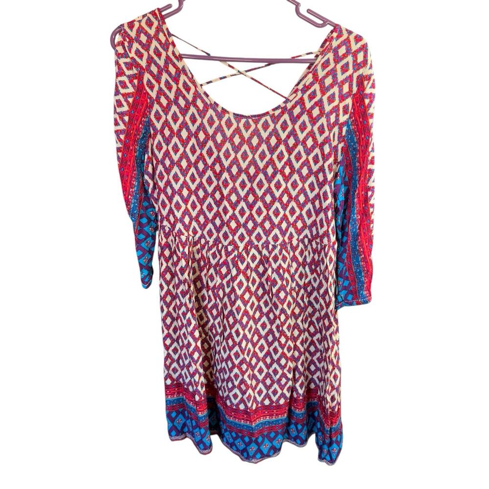 Roper Women’s Long Sleeve Red Multicolored Mini Dress S Boho Whimsical NWT
